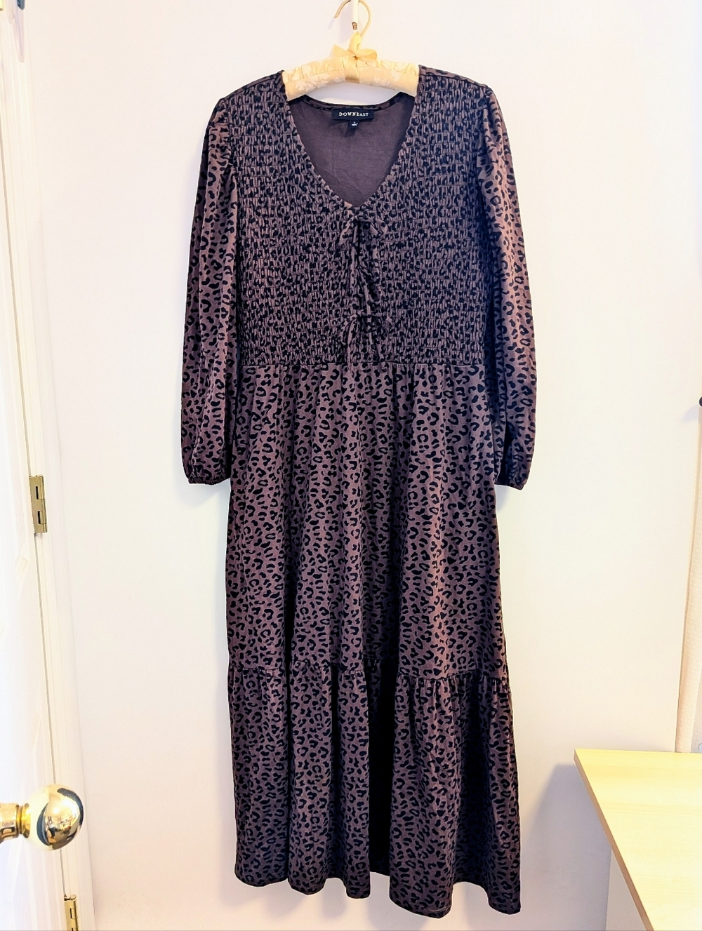 Downeast Smocked Leopard Print Maxi Dress - Brown